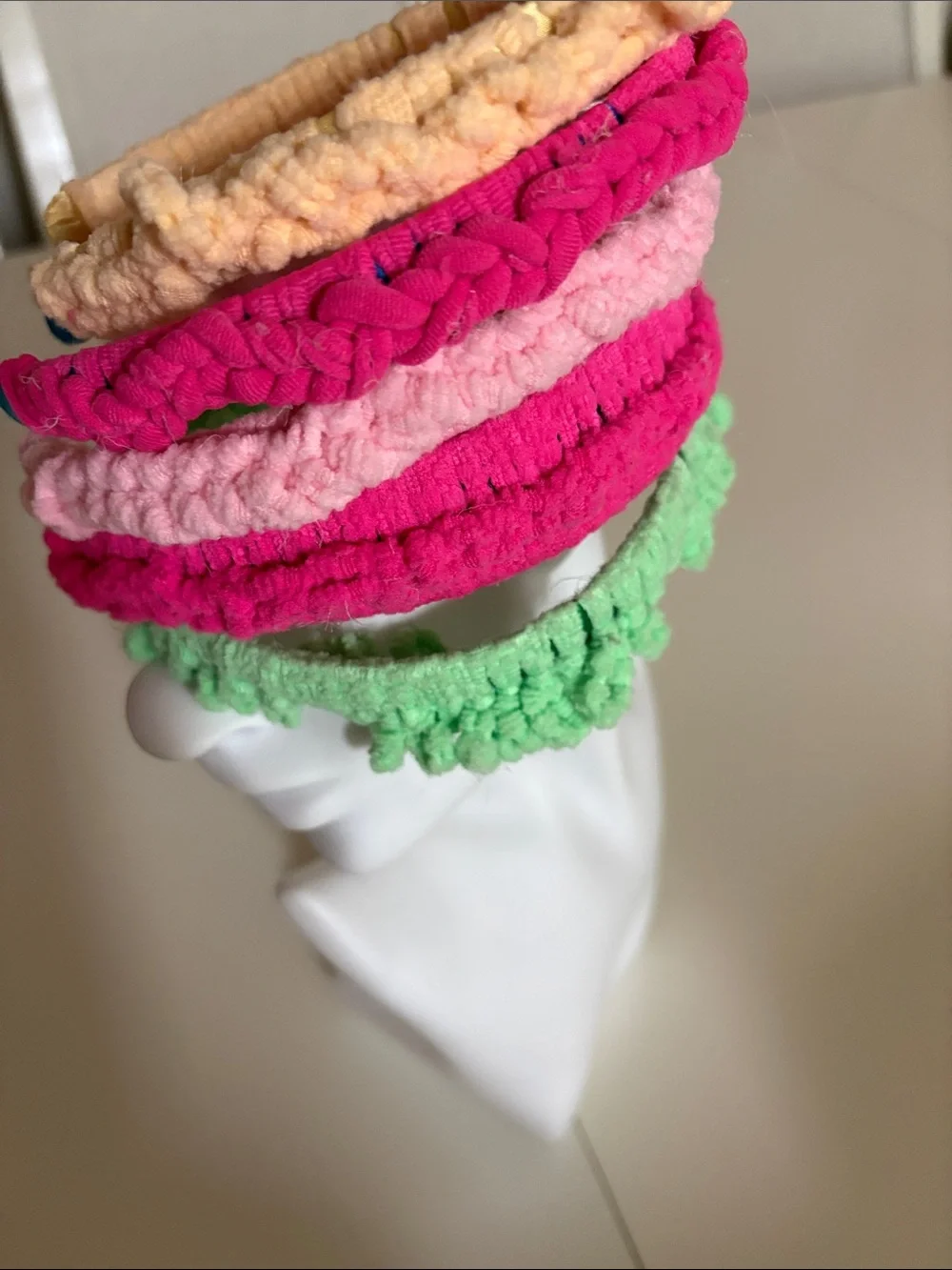 Crocheted Ruffle Headbands for Kids - Pink, Green, Peach